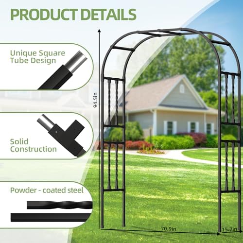 square tube metal garden arbor trellis,5.9x7.9ft shown in use