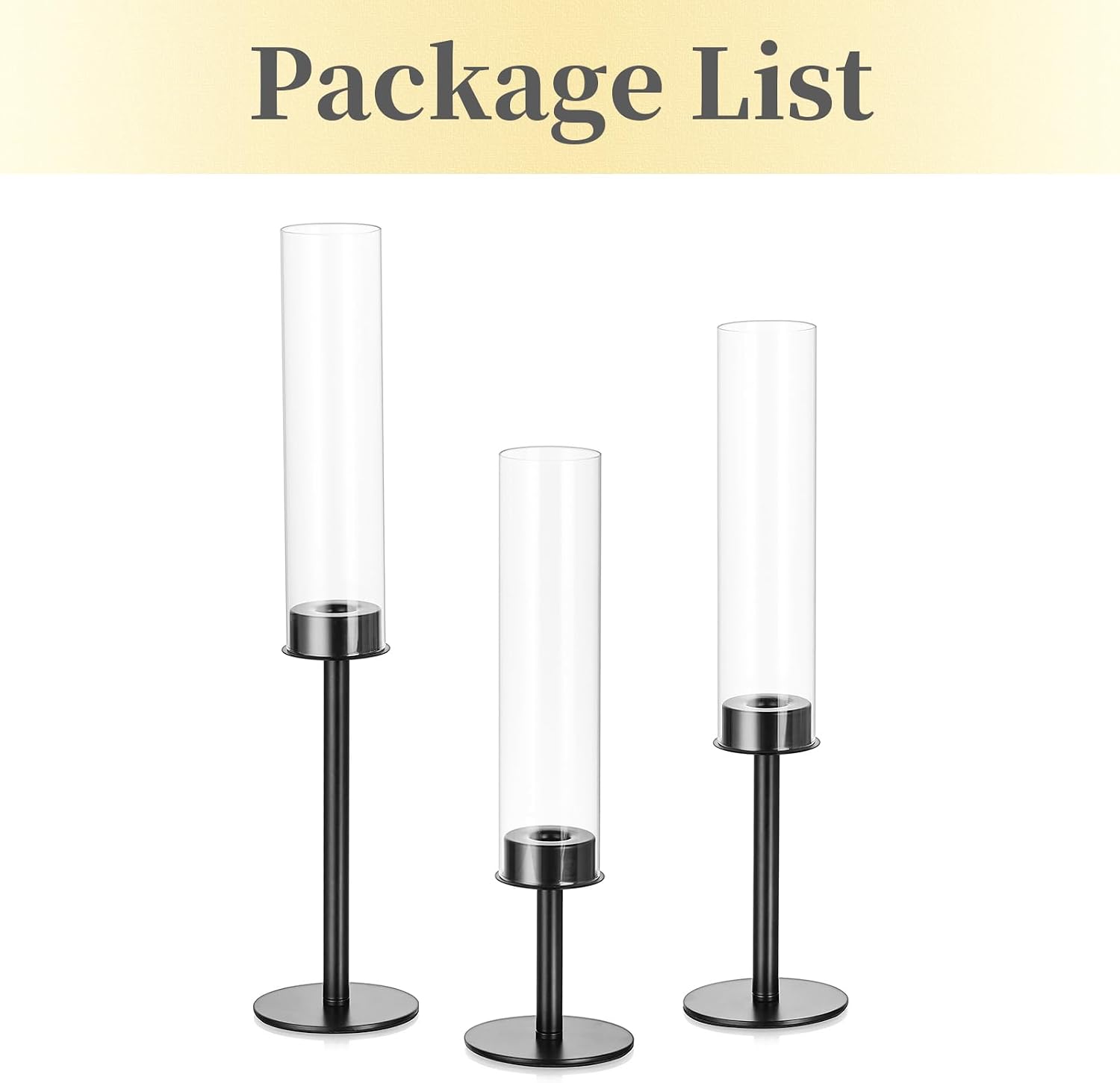 Hewory Black Candlestick Holders Hurricane Candle Holder, 3Pcs Candle Stick Candle Holder Candelabra, Taper Candle Holders with Glass Candle Cover for Wedding Table Centerpiece Christmas Decor