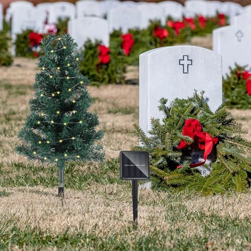 30 inch solar artificial christmas tree for cemetery showing dimensions