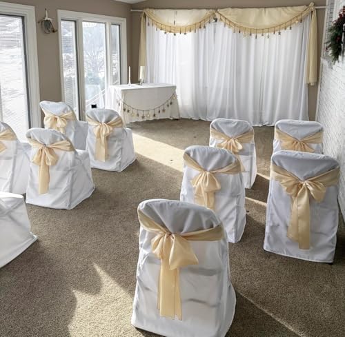Satin Chair Sashes Bows 50 Pack Universal Polyester Chair Ribbons for Wedding Anniversary Retirement Party Birthday Engagement Banquet Graduation Outdoor Events Decor (Ivory, 50 pcs)