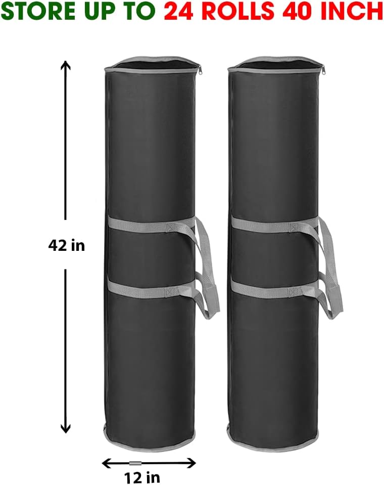ProPik Wrapping Paper Storage Bag | Gift Wrap Holder Organizer | 2 Pack Store Up to 48 Rolls 40 Inch Long | Heavy Duty 600D Oxford Material Holiday Container | Top & side handles (Black)