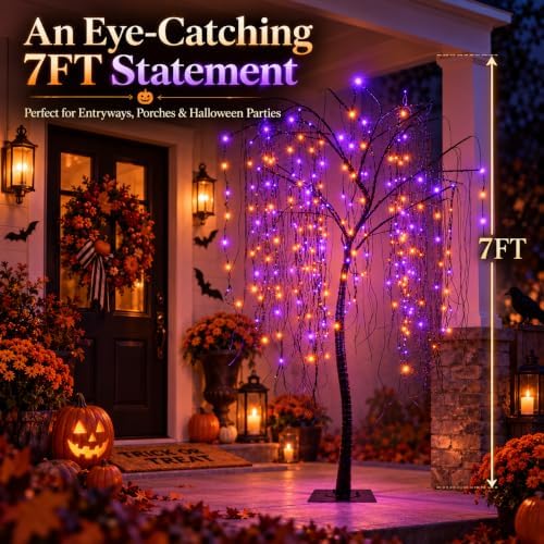7 ft halloween lighted willow tree 256 led, side view