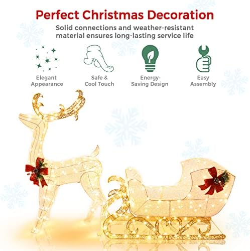 tangkula 6 ft christmas lighted reindeer & santa’s, front angle view