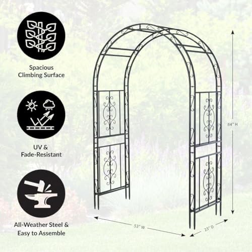 plow & hearth arch metal outdoor garden arbor, close-up detail