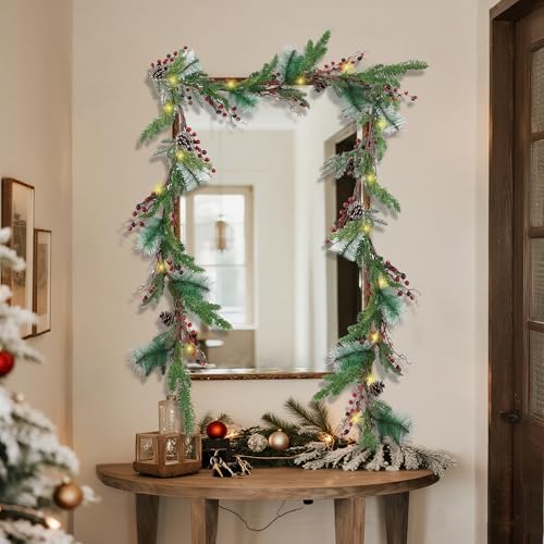winemana 6 ft pre-lit artificial christmas garland with, front angle view