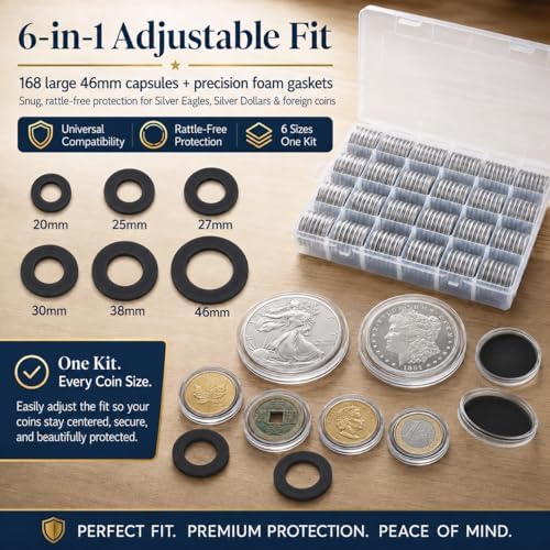 FULLCASE Coin Capsules for Collectors, 168-Piece Storage Case,Fits 20-46mm