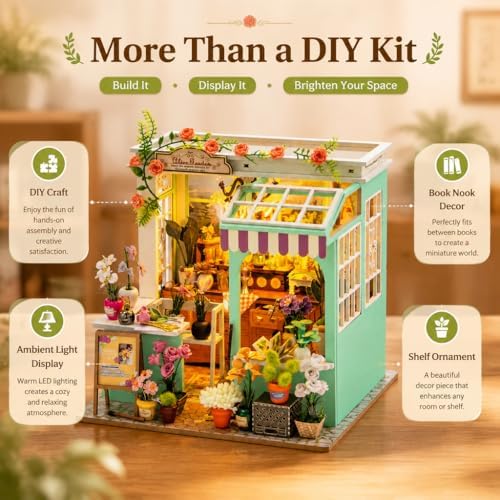 diy miniature flower house book nook kit with shown in use