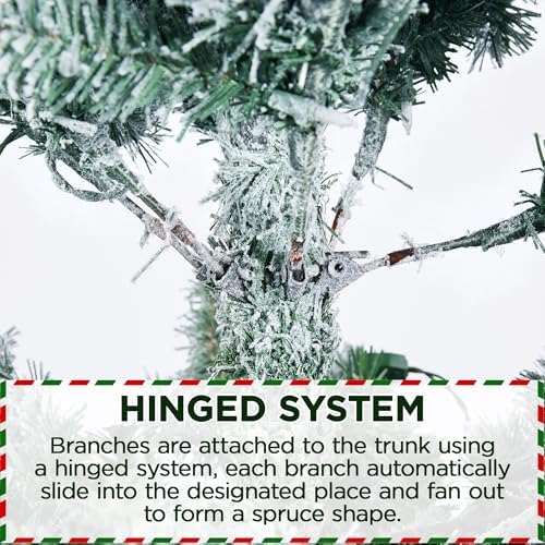 yaheetech 9ft pre-lit snow flocked pencil christmas tree, front angle view