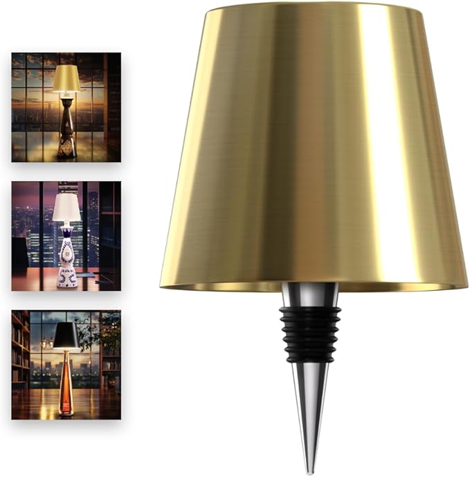 Wireless Bottle Lamp for Any Type of Bottle - LED Bottle Lamp for Indoor & Outdoor - 100% Waterproof - Adjustable Brightness and Light Temperature 3000-6000K - Wireless & Rechargeable (Gold)