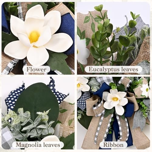 waipfaru wreaths for front door, 22 inch magnolia, side view
