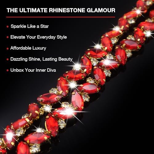 pearly jun 3 yards red rhinestone chain trim, close-up detail