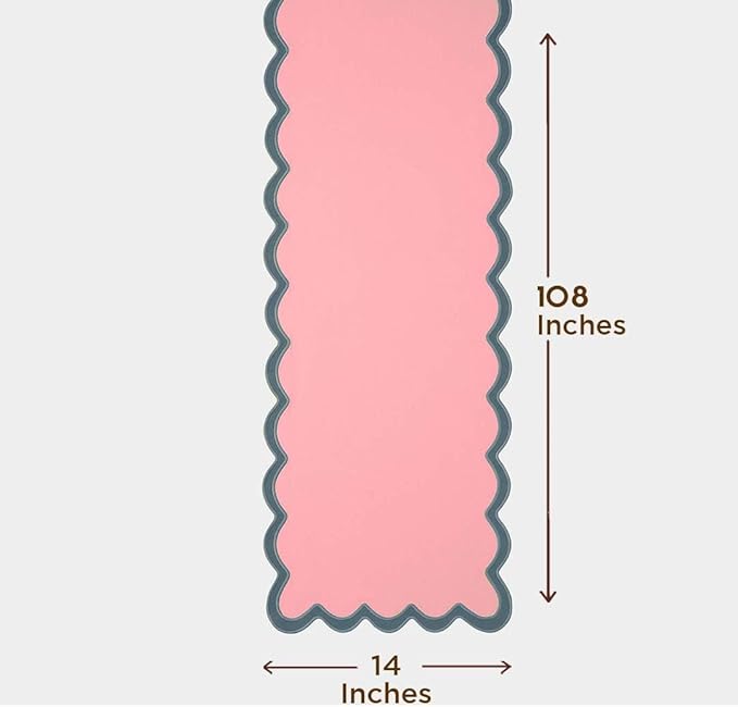 Folkulture Table Runner | Table Runners 108 inches Long | Scallop Table Runner for Farmhouse Decor or Boho Decor | Boho Pink Table Runners for Dining Room Table Decor | Pastel Party Decorations