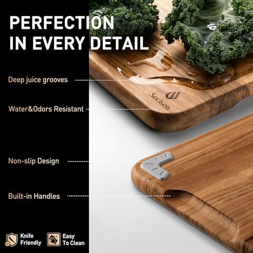 teak wood cutting boards for kitchen 17'' wooden, side view