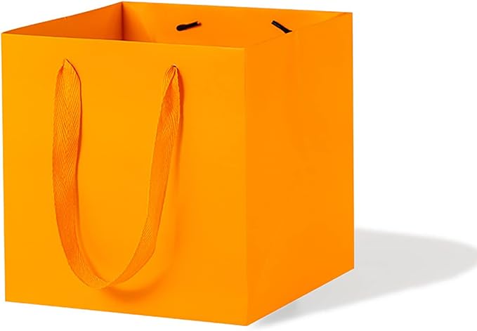 Orange Square Gift Bag 12 in Paper Gift Box Large Square Bottom Kraft Paper Bags with Handles for Party Favor, Birthday Gift Bags (Orange, 12 x 12 x 12 in, 10 CT)