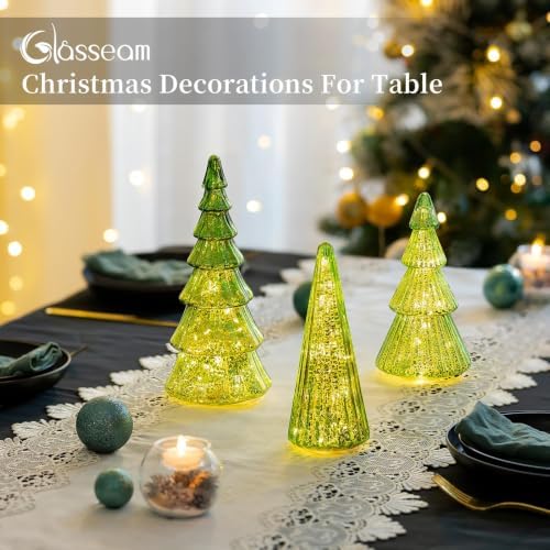 glasseam mercury glass christmas tree: set of 3 shown in use