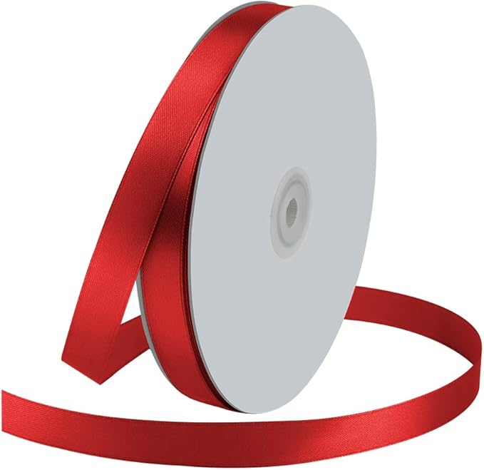 5/8" Wide x 100 Yards Single Face Polyester Satin Ribbon, Satin Ribbon for Crafts, Gift, Hair Bows, Wedding Party Decoration, Bow Making & Other Projects (Red)