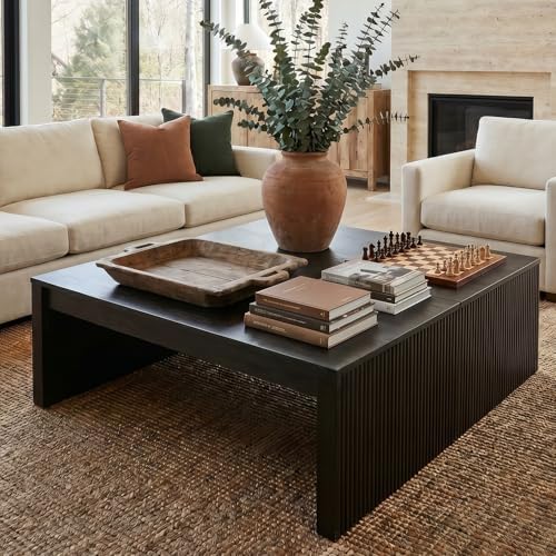 little tree 39.4" square fluted coffee table, mid-century shown in use