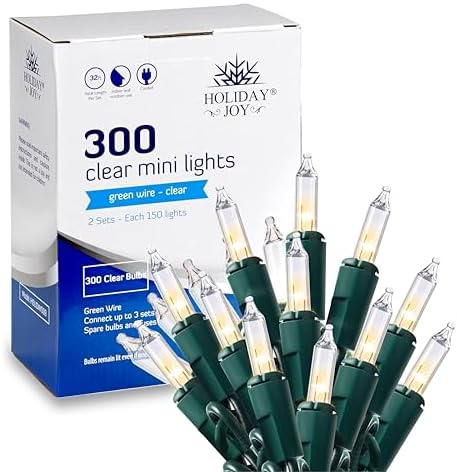 Holiday Joy - 300 Count Warm White Christmas Lights Outdoor, 64FT Length Per Set Incandescent Christmas Lights Indoor, Corded Tree String Lights for Xmas Decorations (Green Wire)