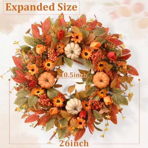 waipfaru 26" fall wreaths for front door outside shown in use