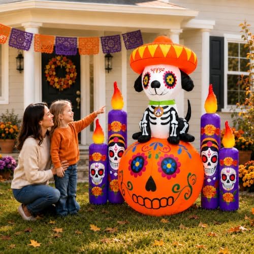 6 ft halloween decorations outdoor inflatable dog with, close-up detail
