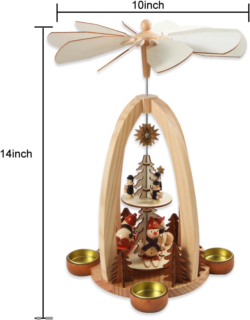 14Inch Wooden Christmas Pyramid with 4 Candle Holders-Nativity Scene Set for Christmas Tabletop Decor (ONE)
