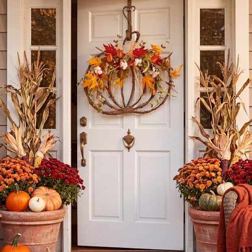 fall pumpkin wreath for front door, grapevine maple, package contents