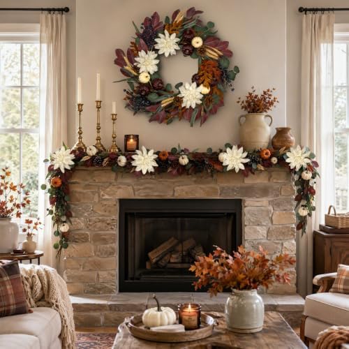 24 inch fall wreath for front door, autumn, close-up detail