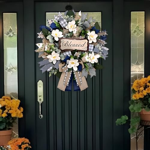 waipfaru wreaths for front door, 22 inch magnolia, view 9
