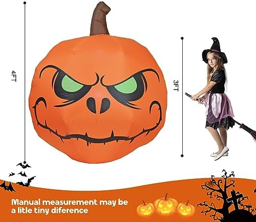 4ft halloween inflatable pumpkin with build-in led lights shown in use