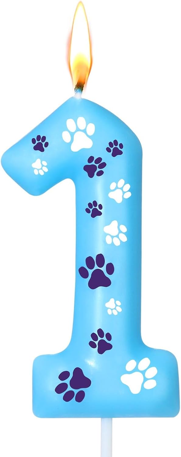 Threlaco Blue Dog Paw Birthday Number Candles Dog Paw Numeral Cake Topper Decorations for Kids Boy Girl Blue Birthday Decoration Party Supplies(Number 1)