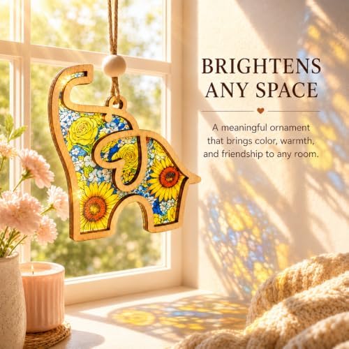 Best Friend, Friendship Elephant Ornament with Story Card, Suncatcher Window Decor - Birthday Gifts for Women, Bestie & Sister Gifts, Unique Galentines Holiday Friendship Decor