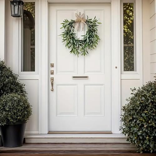 22 inch lifelike faux heart shaped olive wreath, side view