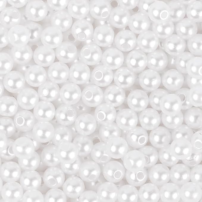 600pcs White Pearl Beads Bulk,8mm Round White Pearl Beads for Craft Loose Fake Pearl beads with Holes for Bracelets Necklaces Jewelry Making Crafts Pearl Bead Handle Chain Decorations and Vase Fillers