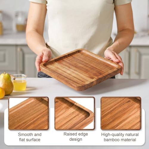 wenqik 18 pieces acacia wood tray set, serving, close-up detail