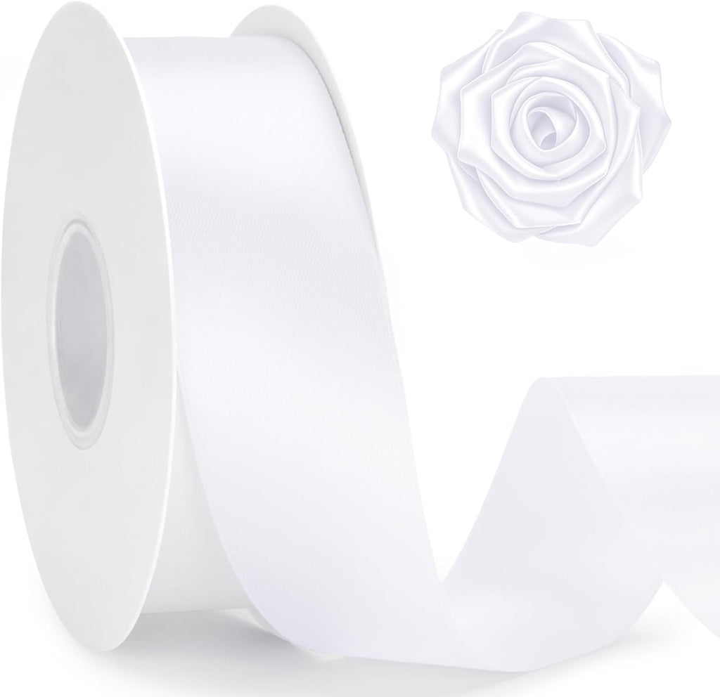 KINGLAKE Double Faced White Satin Ribbon - 1-1/2 Inch x 50 Yards | Gift Wrapping Ribbon for Crafts Roses Making Bouquets Bows Wedding Bridal Shower Baby Shower Birthday Easter Christmas Decor