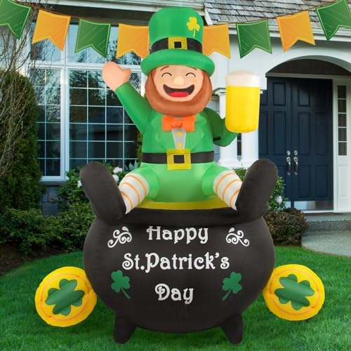 6ft st patrick's day inflatables with led lights on a desk or shelf