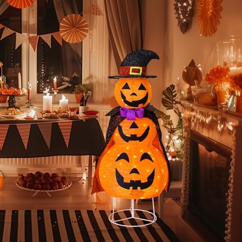 3ft light up halloween collapsible pumpkin decorations outdoor showing dimensions