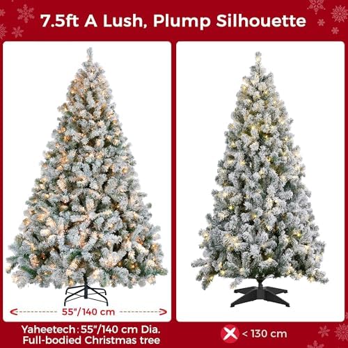 yaheetech 7.5ft pre-lit snow flocked artificial christmas tree, view 9