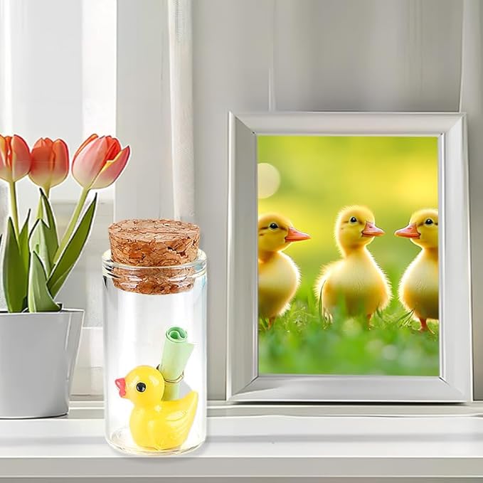 Tiny Duck Message in a Bottle with Wishing Paper – Romantic Gift for Husband, Wife, Boyfriend, Girlfriend – Perfect for Anniversary, Valentine, or Just Because