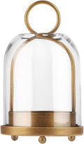 7.5" High Versatile Modern Metal Hurricane Lantern with Handmade Sturdy Glass Dome in Vintage Brass for 2" Pillar Candle & Plants, Industrial, Farmhouse, Shabby Chic (Brass, 4" x7.5 for 2" Pillar)