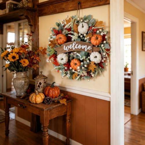 24 inch fall pumpkin maple leaves for front showing dimensions