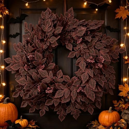 giauma 26" fall artificial cimicifuga leaves wreath for, view 9