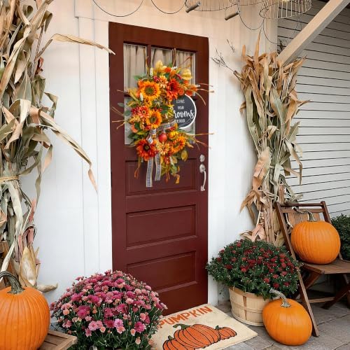 fall wreaths for front door 24 inch outside, front angle view