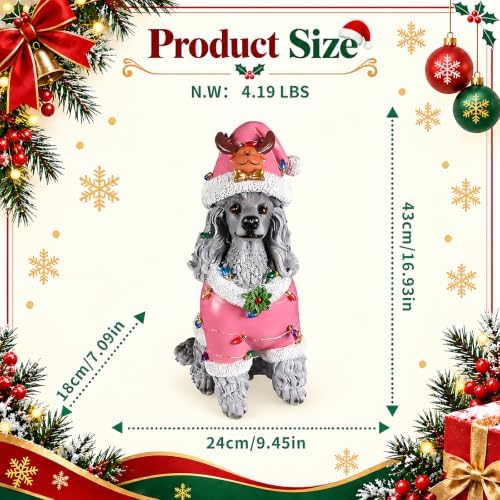 lighted christmas poodle statue, pink outfit shown in use
