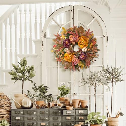 wanna-cul 24 inch fall harvest front door wreath, view 9