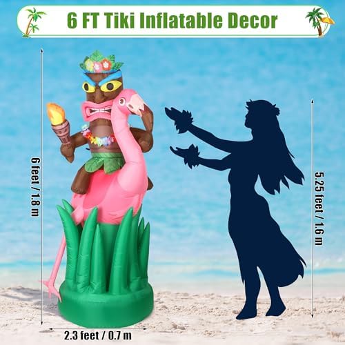 6 ft inflatable tiki flamingo decor hawaiian tiki, close-up detail