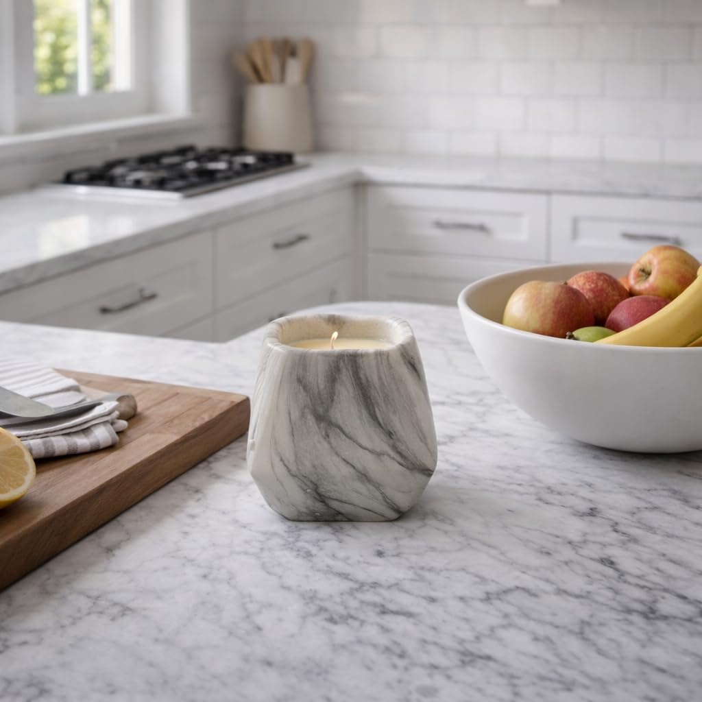 Marbled Prism Bowl Candle in Grey, 10 Oz by Aria Home