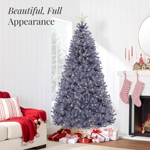 best choice products 4.5ft pre-lit charcoal gray christmas, close-up detail