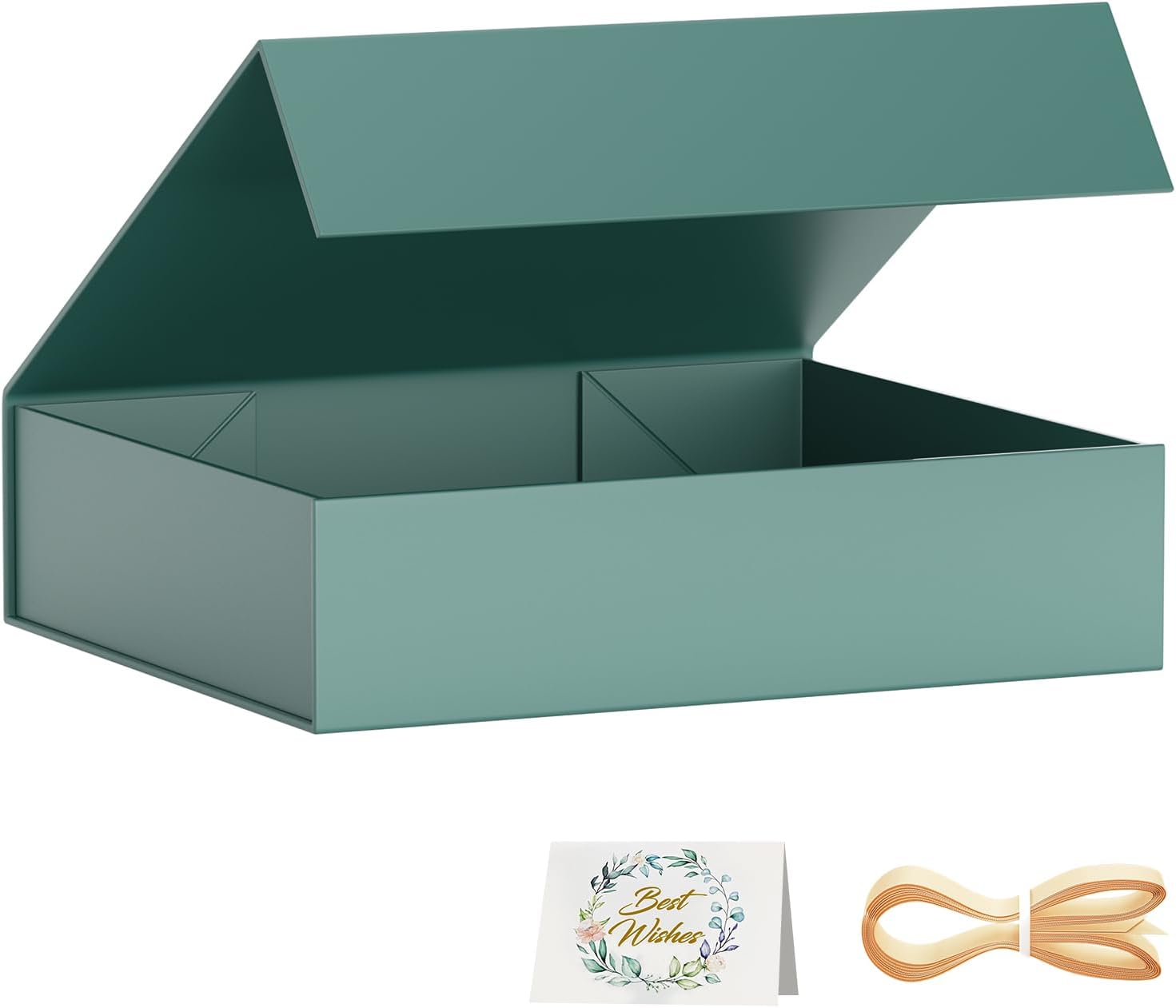 PSHVYM Gift Boxes with Lids, 11.5x7.8x3 In Forest Green Gift Box for Presents Magnetic Closure for T-Shirts, Gloves, Scarves, Books, Baby Clothes, Robes Clothing Gift Wrap, Contains Card, Ribbon