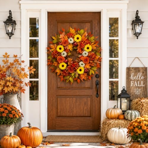 24" fall wreath for front door harvest with, view 9